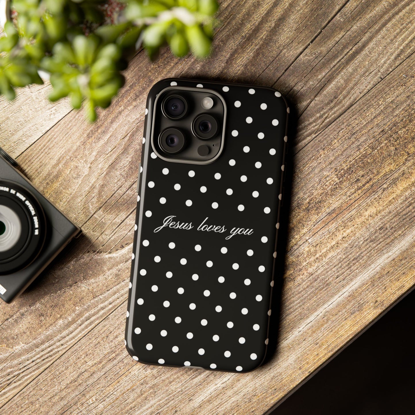 Jesus Loves You Black Polka Dot Phone Case