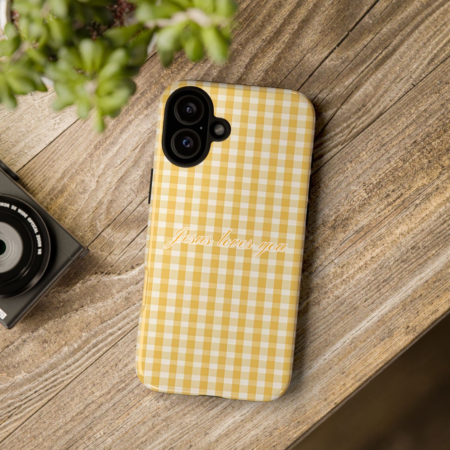 Jesus loves you Yellow Gingham Phone Case