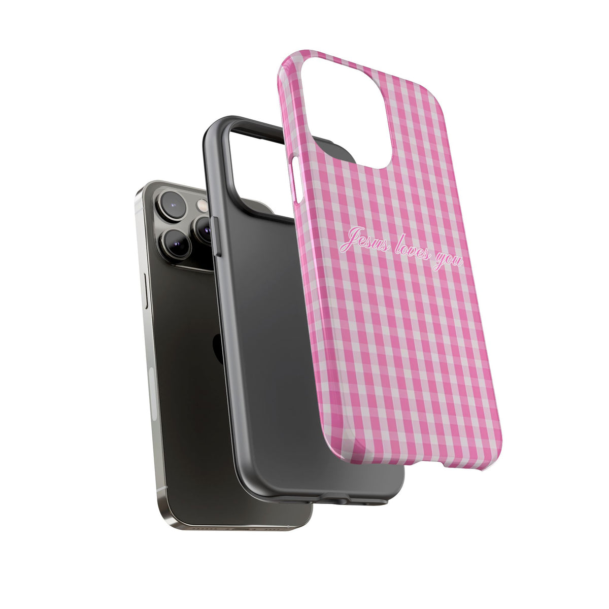 Jesus loves you Pink Gingham Phone Case
