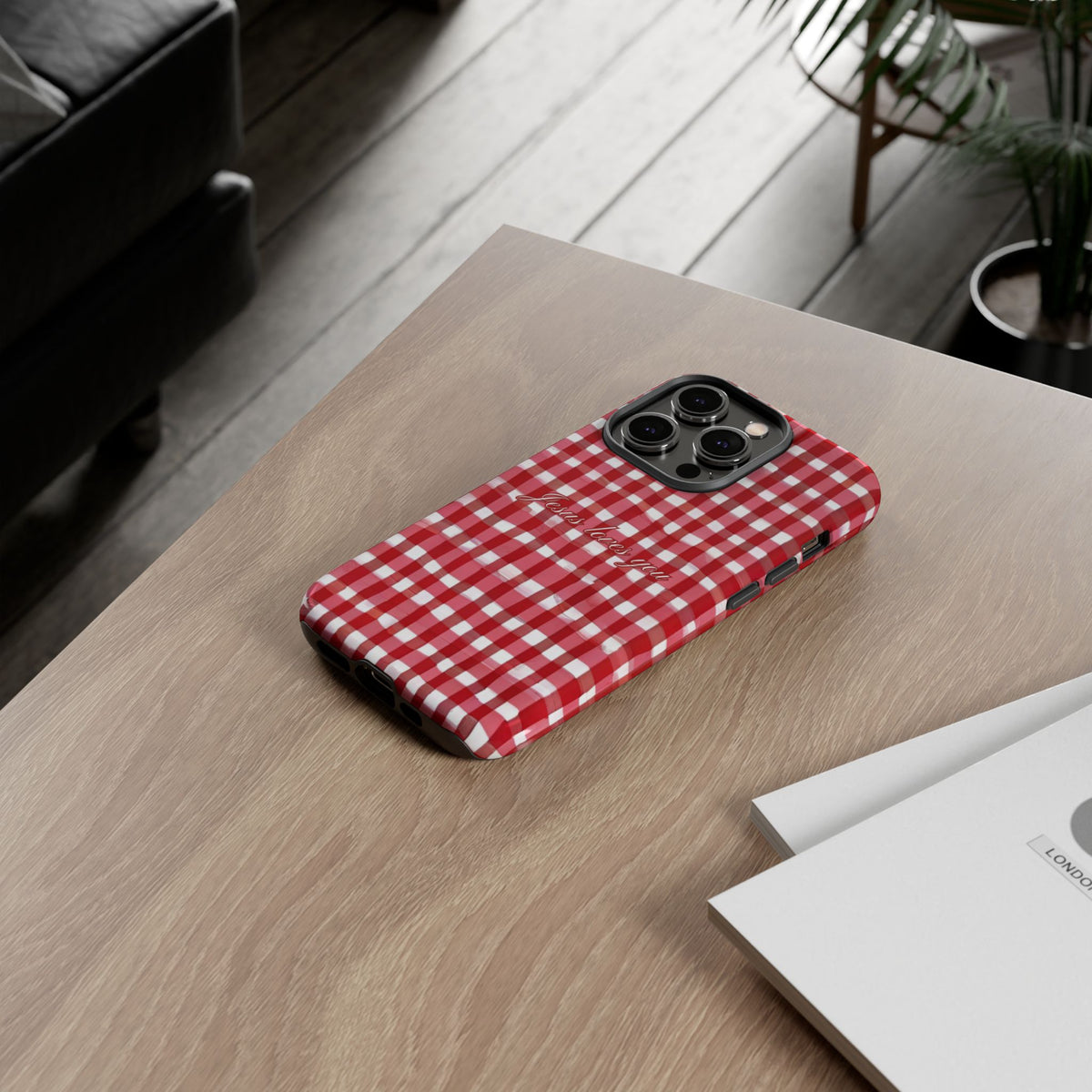Jesus loves you Gingham phone case