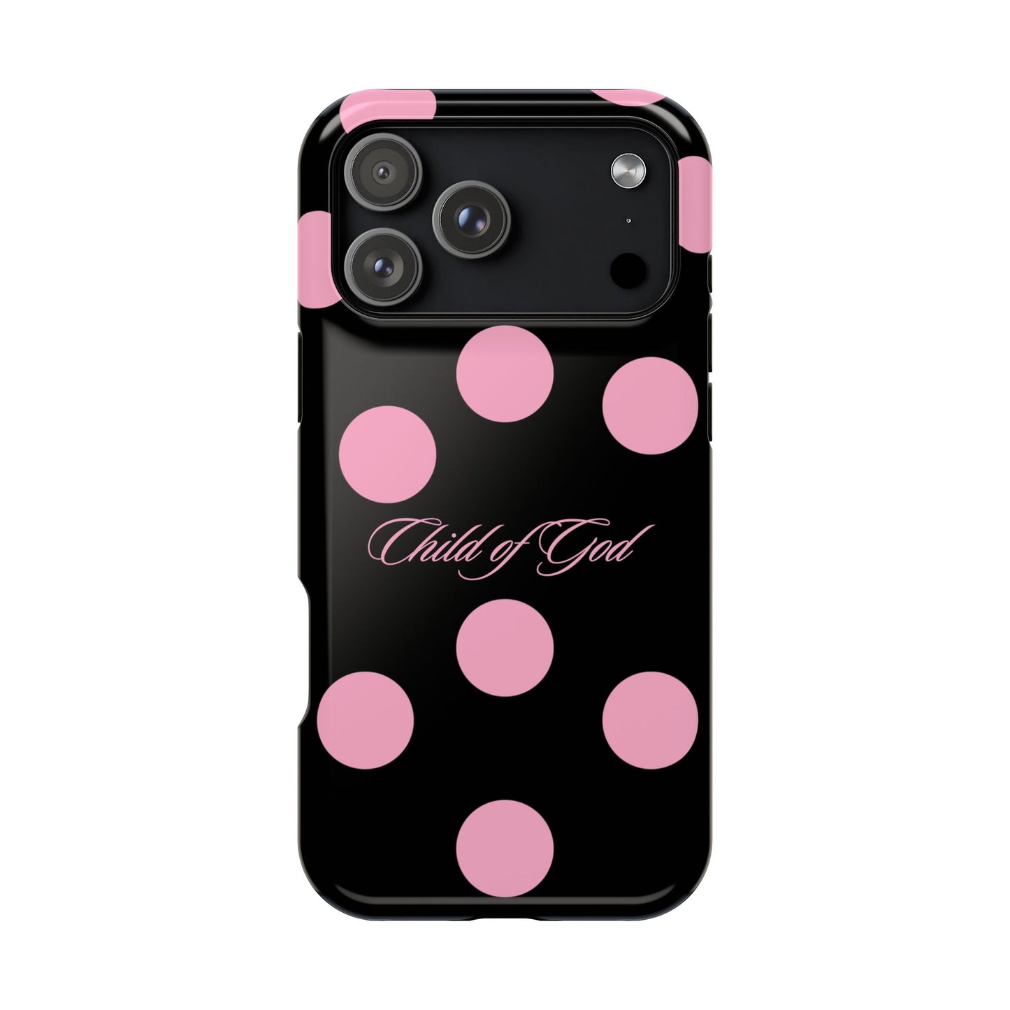Child of God Pink and Black Polka Dot MagSafe Phone Case