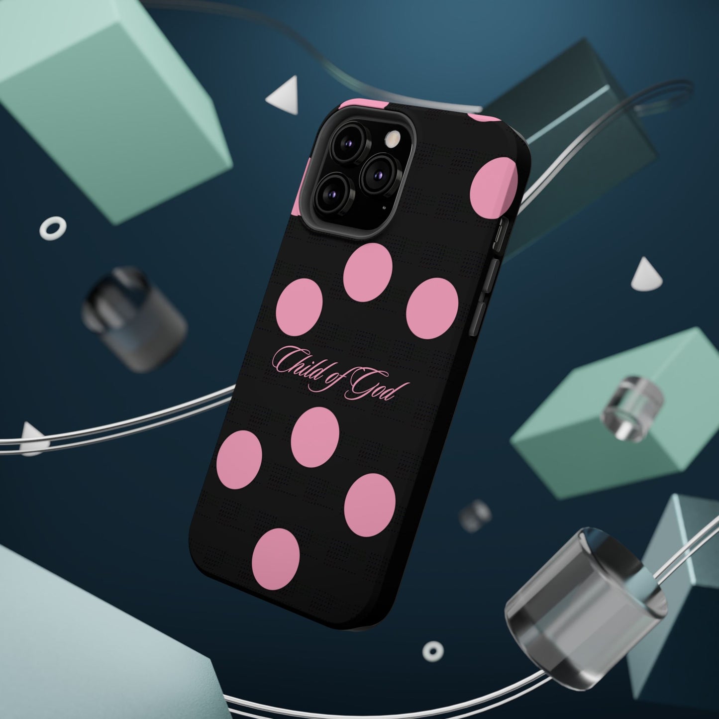 Child of God Pink and Black Polka Dot MagSafe Phone Case