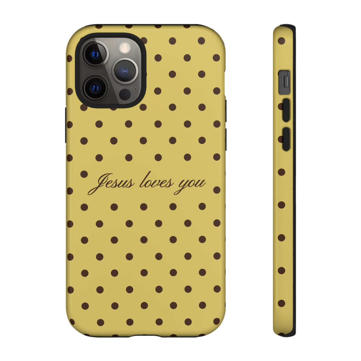 Jesus Loves You Brown & Yellow Polka Dot Phone Case