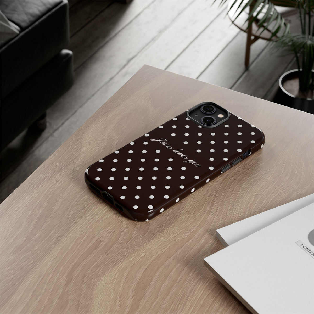Jesus loves you Espresso Polka Dot Phone Case