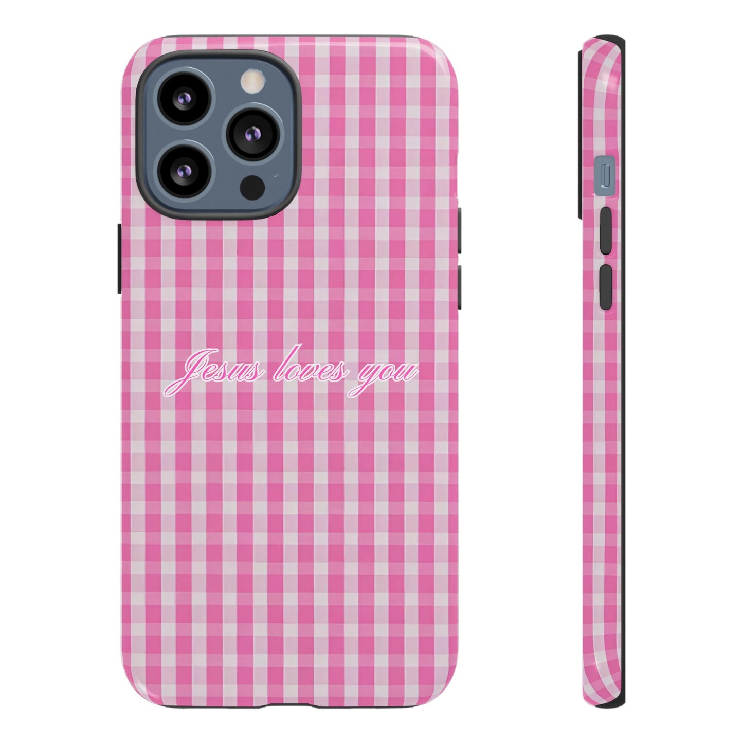 Jesus loves you Pink Gingham Phone Case