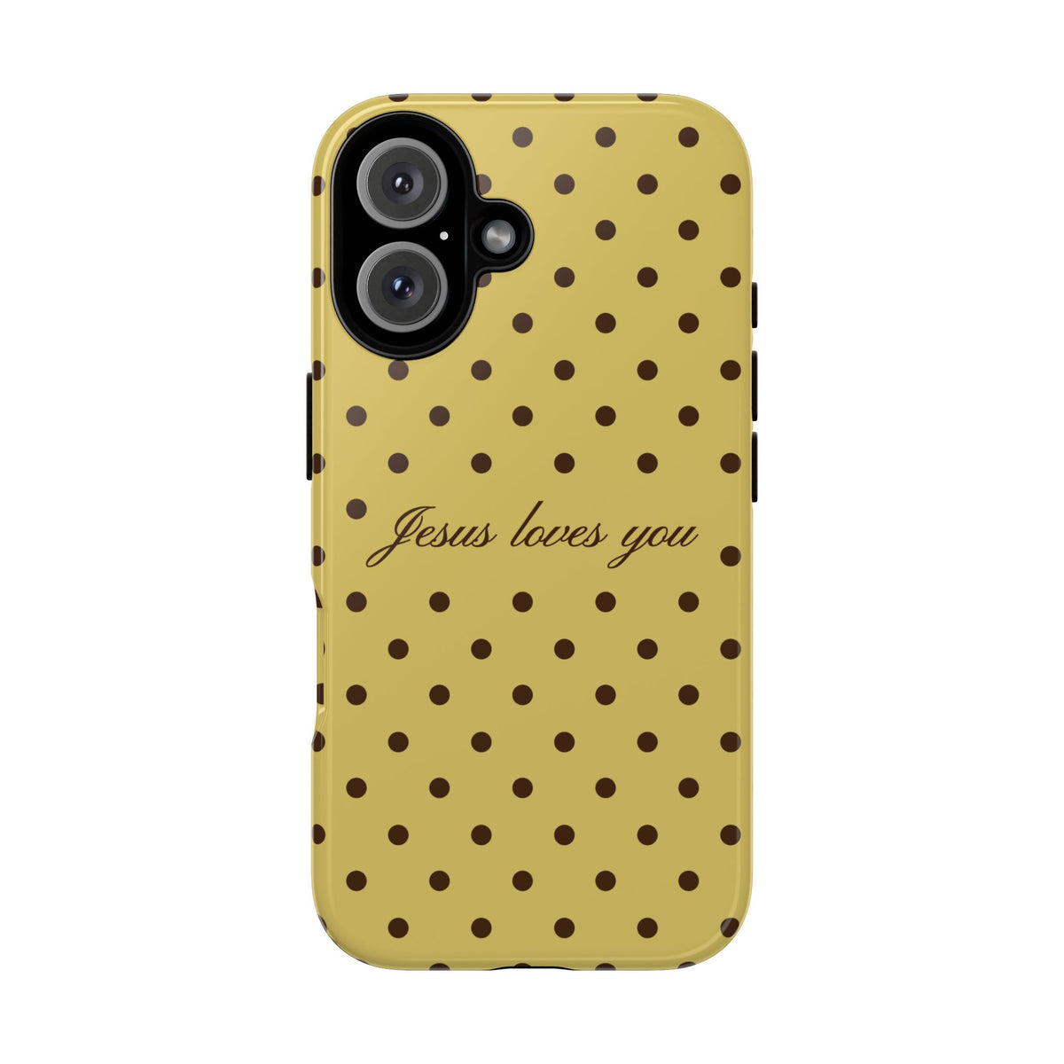 Jesus Loves You Brown & Yellow Polka Dot Phone Case