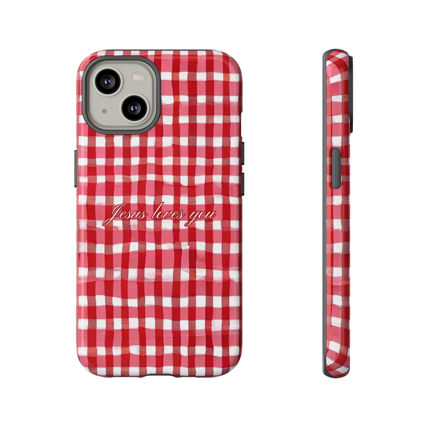 Jesus loves you Gingham phone case