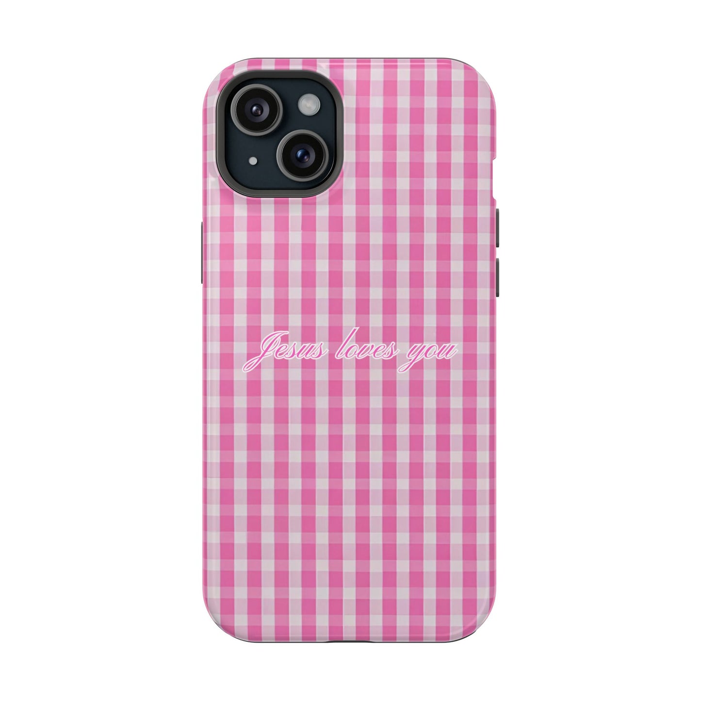 Jesus loves you Pink Gingham Phone Case MagSafe