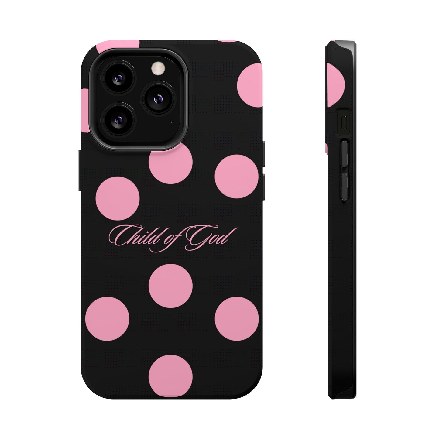 Child of God Pink and Black Polka Dot MagSafe Phone Case