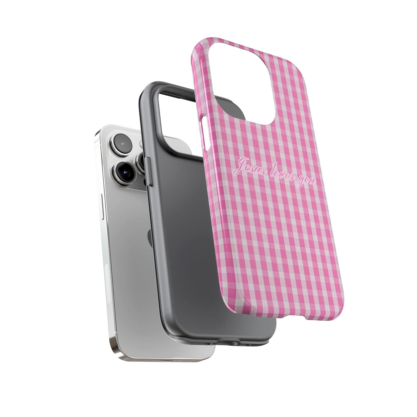 Jesus loves you Pink Gingham Phone Case