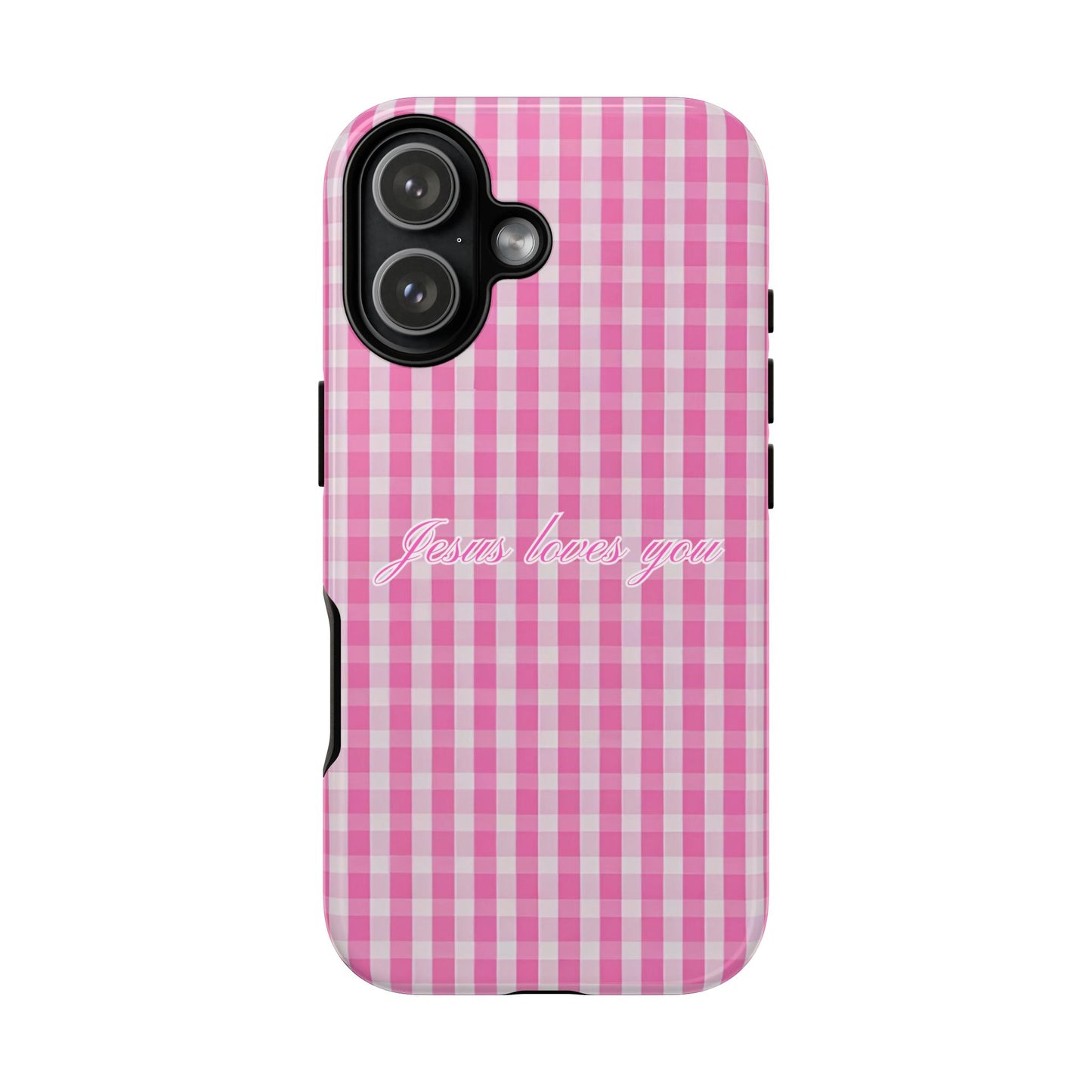 Jesus loves you Pink Gingham Phone Case