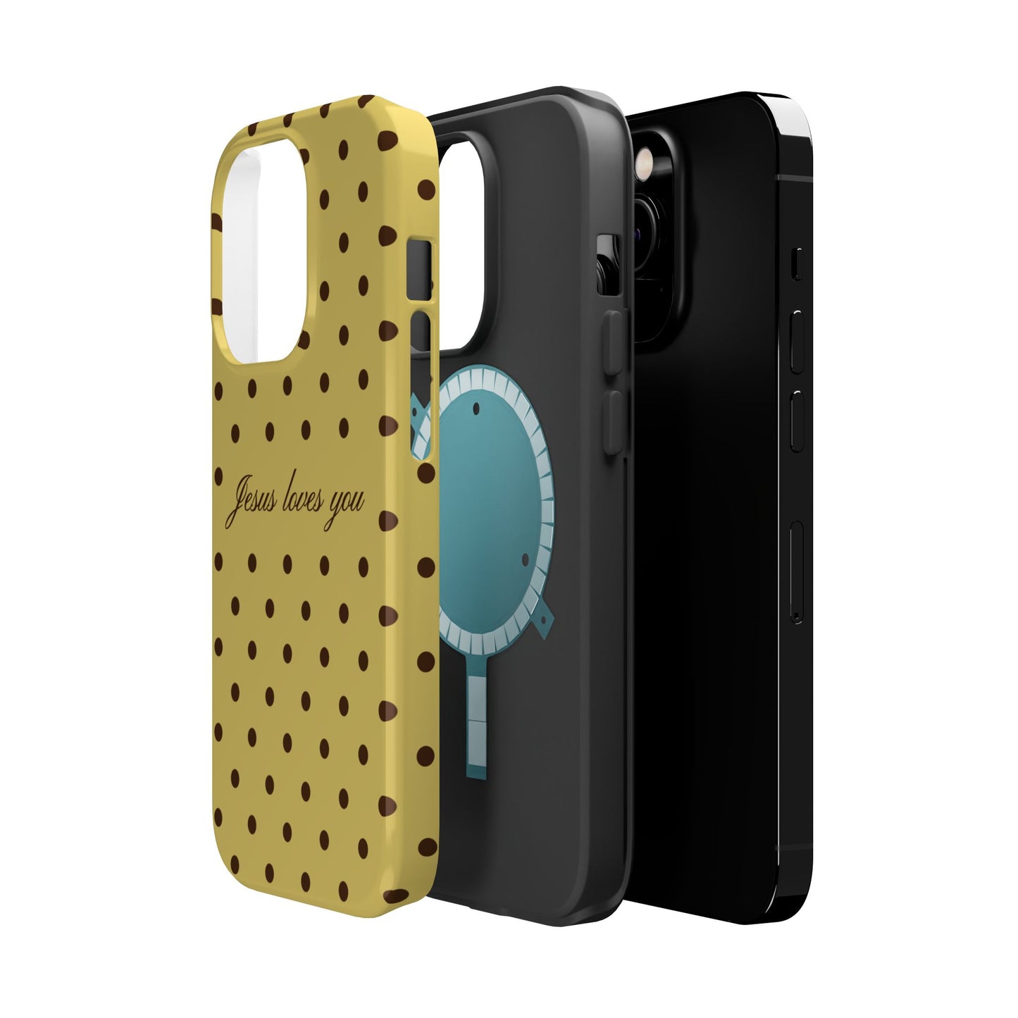 Jesus loves you Yellow and Brown Polka Dot MagSafe Phone Case
