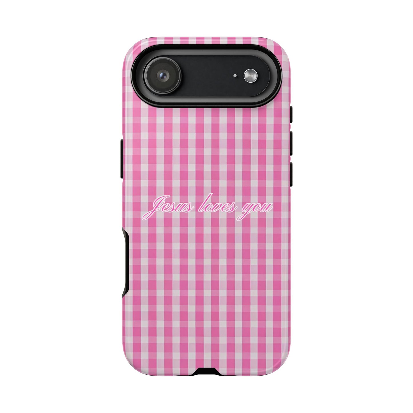 Jesus loves you Pink Gingham Phone Case