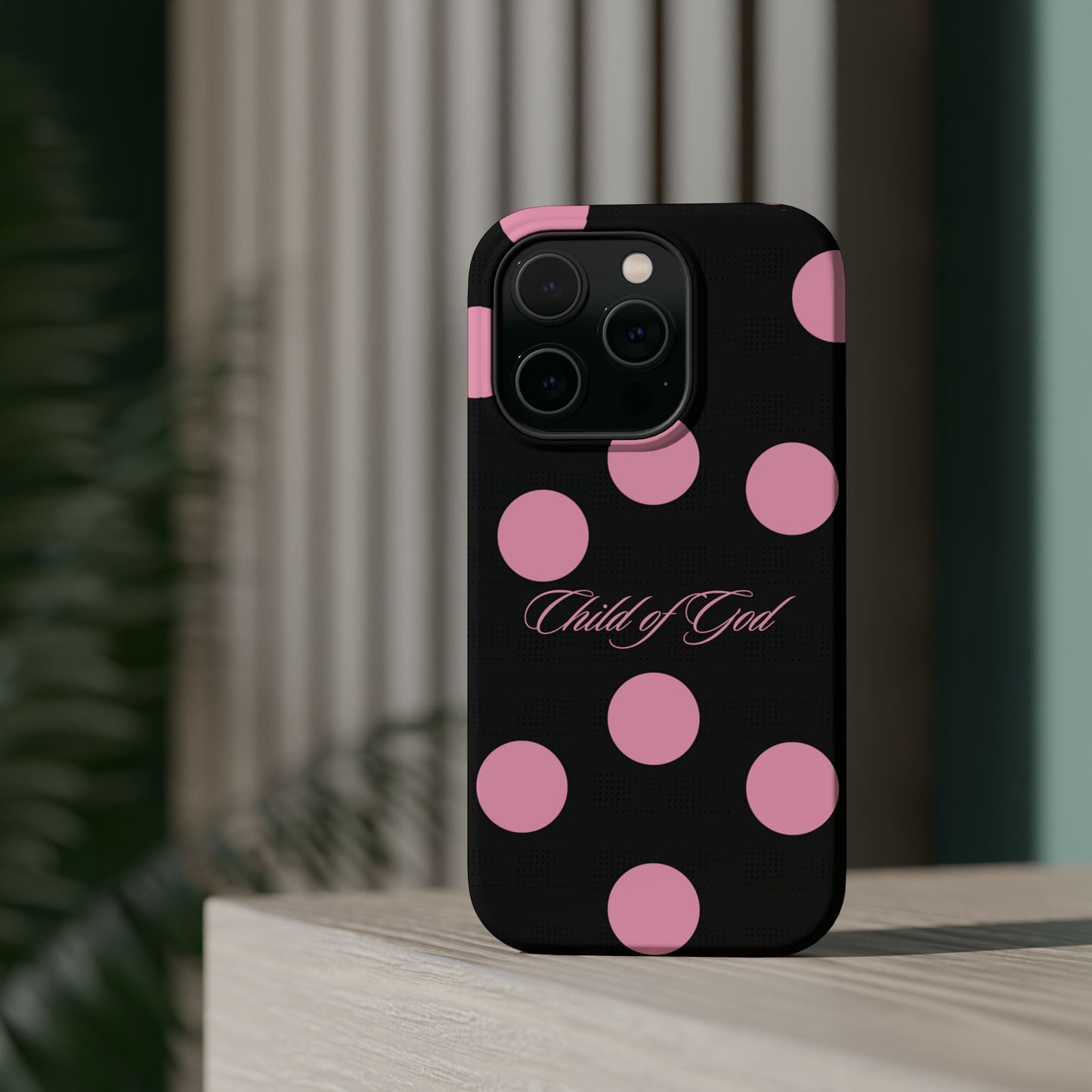 Child of God Pink and Black Polka Dot MagSafe Phone Case