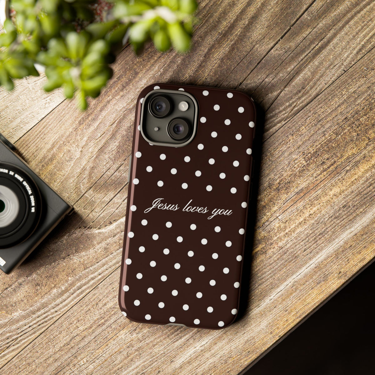 Jesus loves you Espresso Polka Dot Phone Case