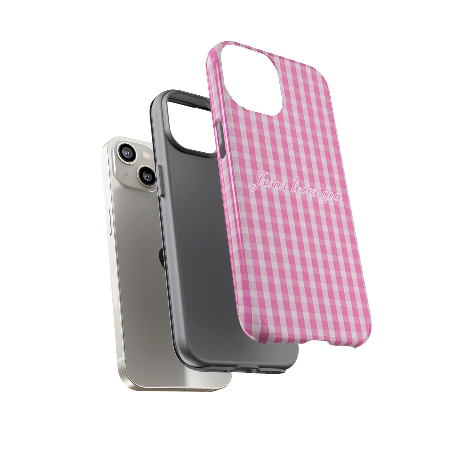 Jesus loves you Pink Gingham Phone Case