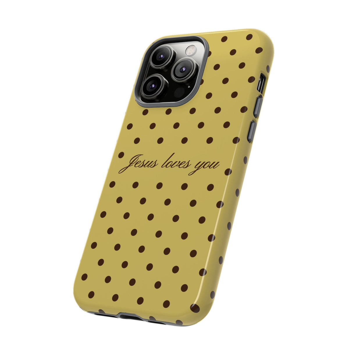 Jesus Loves You Brown & Yellow Polka Dot Phone Case