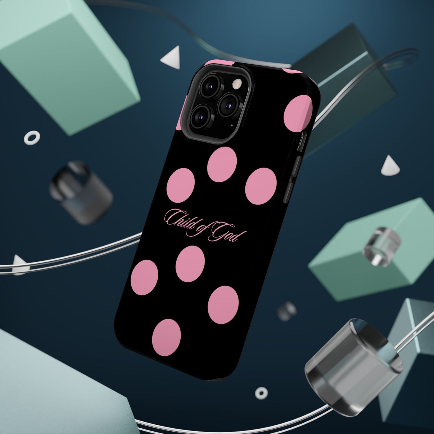Child of God Pink and Black Polka Dot MagSafe Phone Case