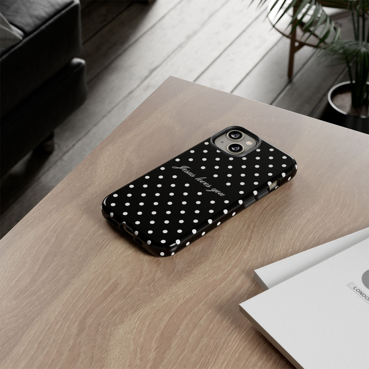 Jesus Loves You Black Polka Dot Phone Case