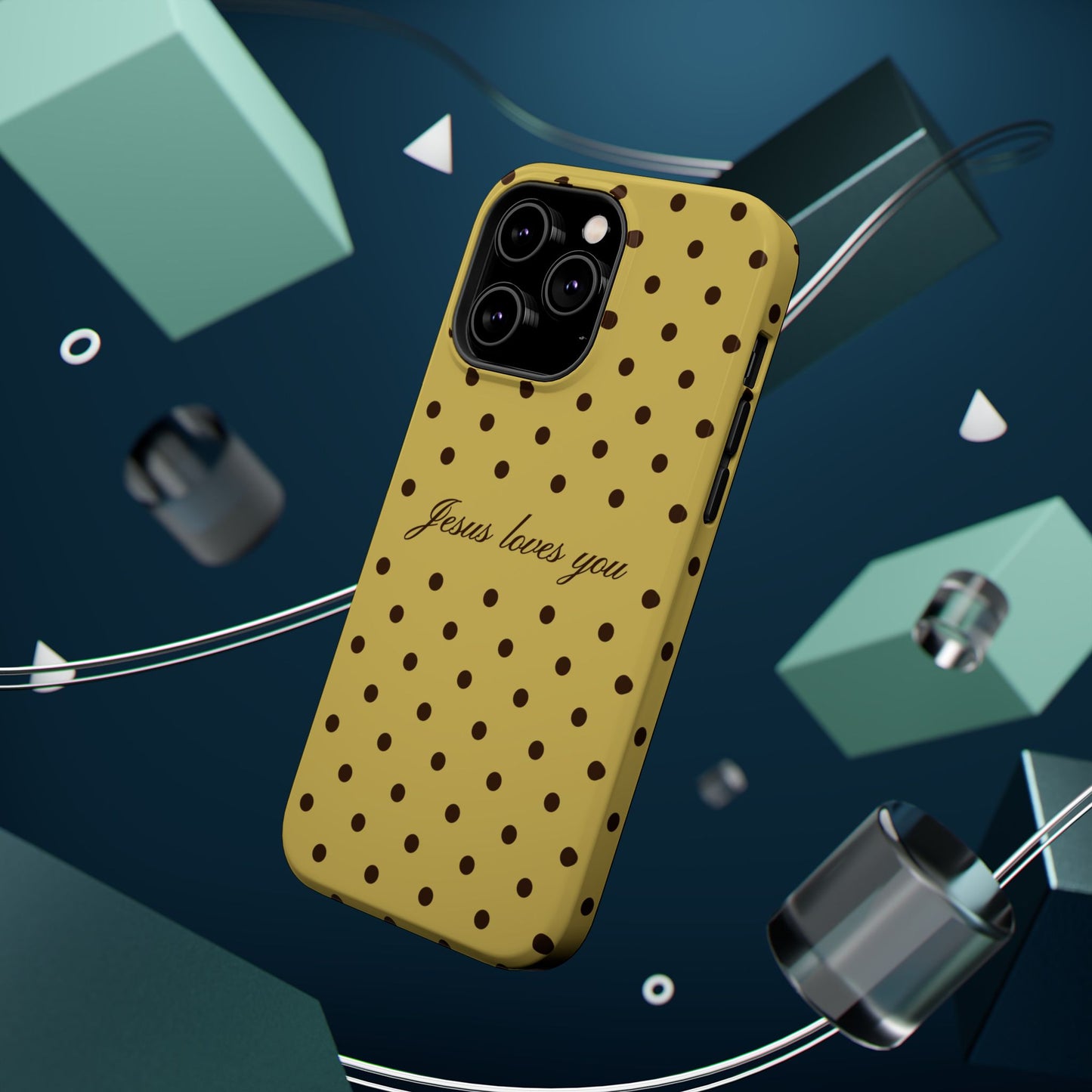 Jesus loves you Yellow and Brown Polka Dot MagSafe Phone Case