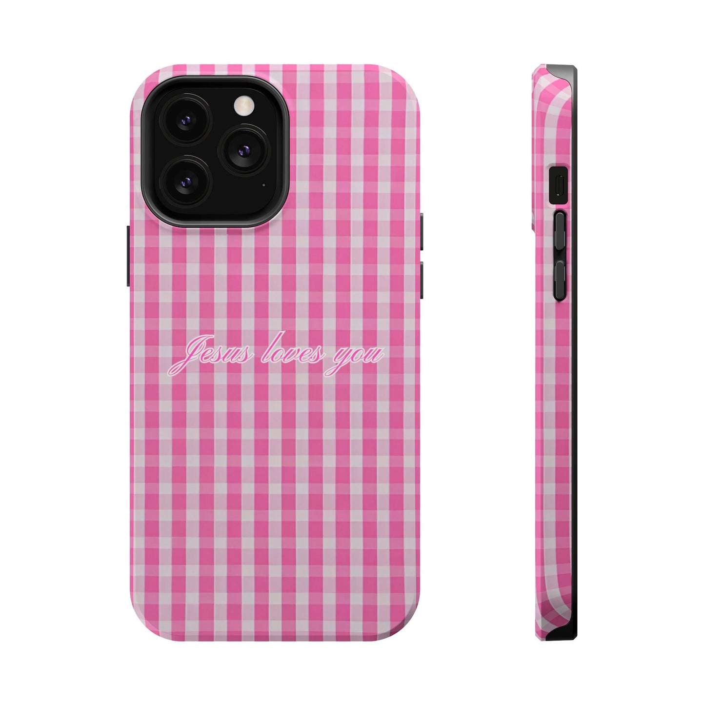 Jesus loves you Pink Gingham Phone Case MagSafe
