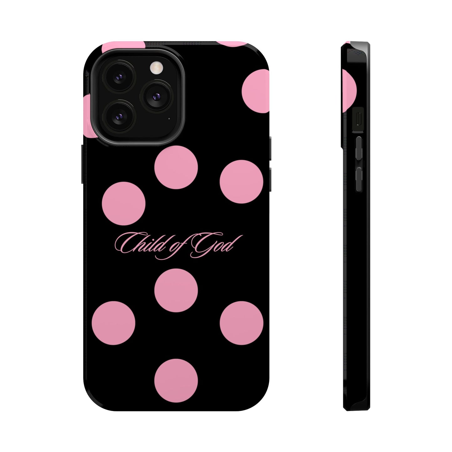 Child of God Pink and Black Polka Dot MagSafe Phone Case
