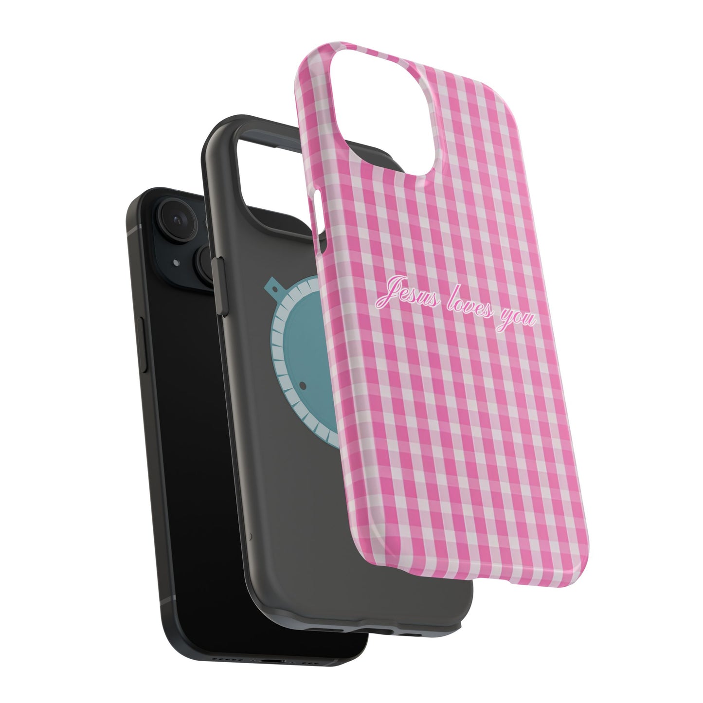 Jesus loves you Pink Gingham Phone Case MagSafe