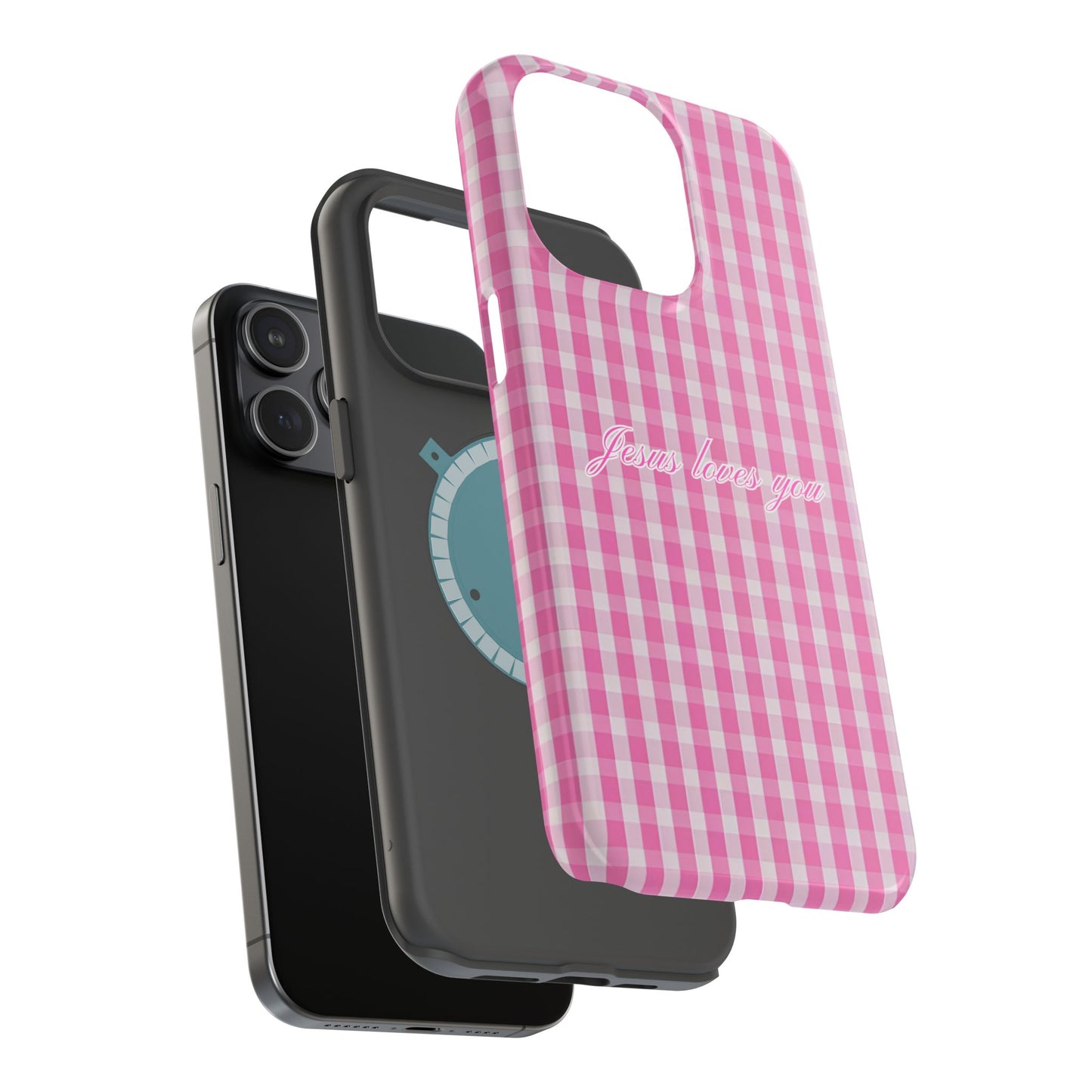 Jesus loves you Pink Gingham Phone Case MagSafe