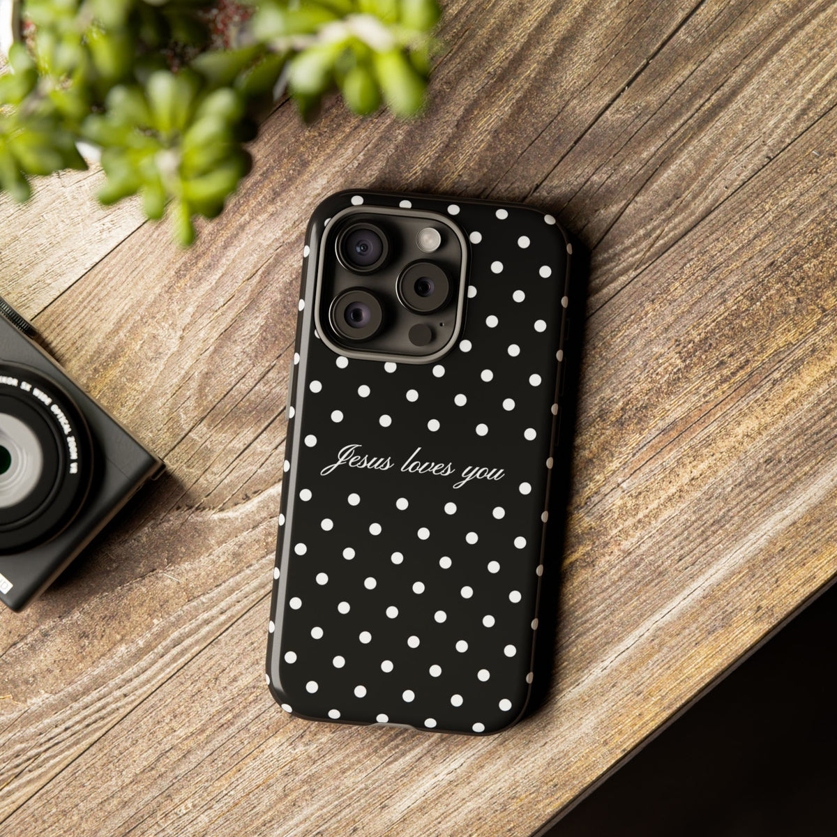 Jesus Loves You Black Polka Dot Phone Case