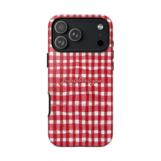 Jesus loves you Gingham phone case