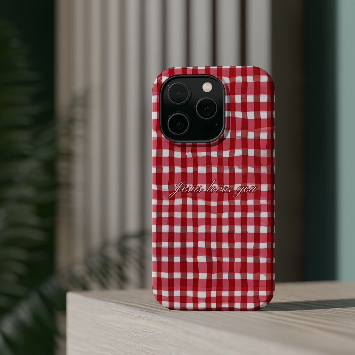 Jesus loves you Gingham MagSafe Phone Case