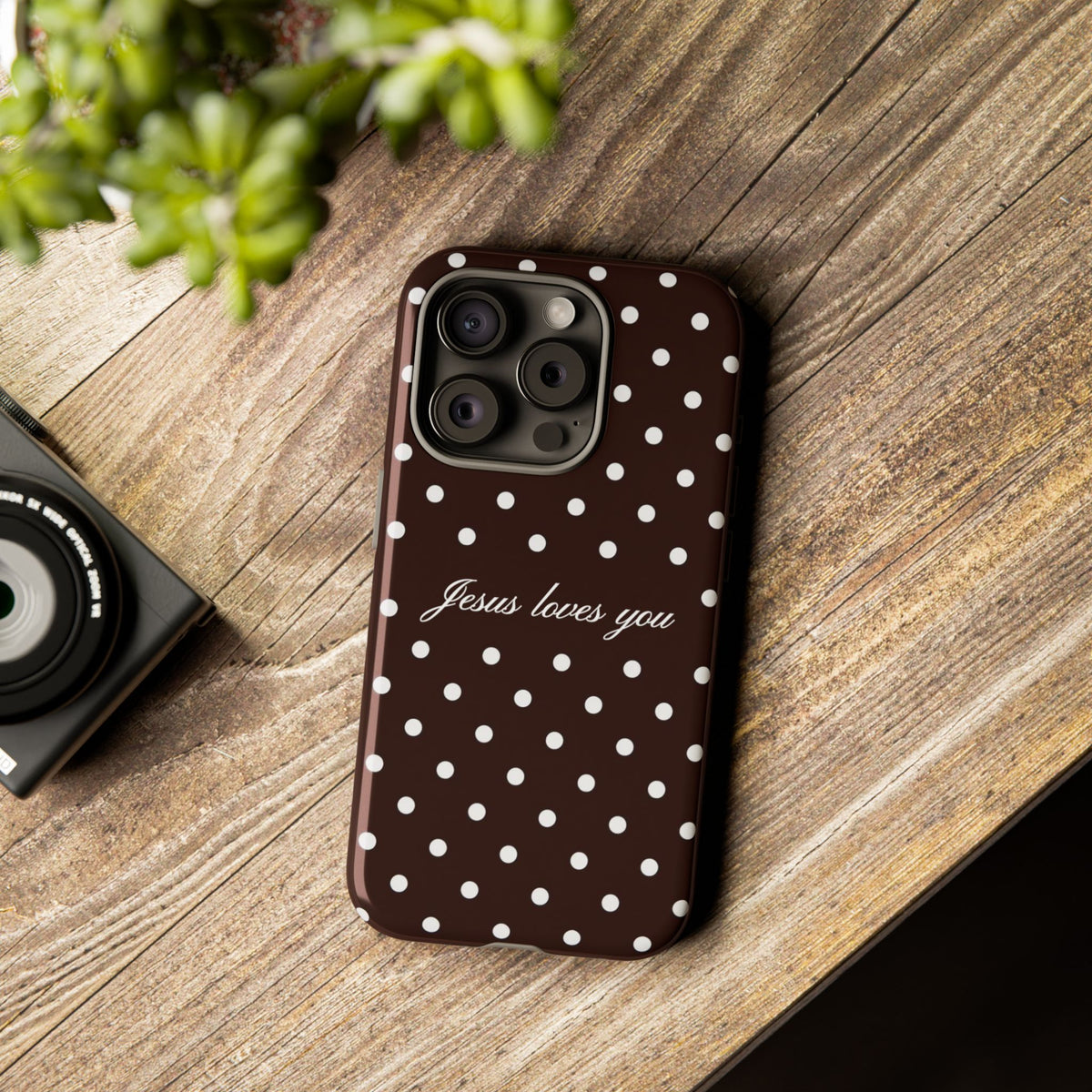 Jesus loves you Espresso Polka Dot Phone Case