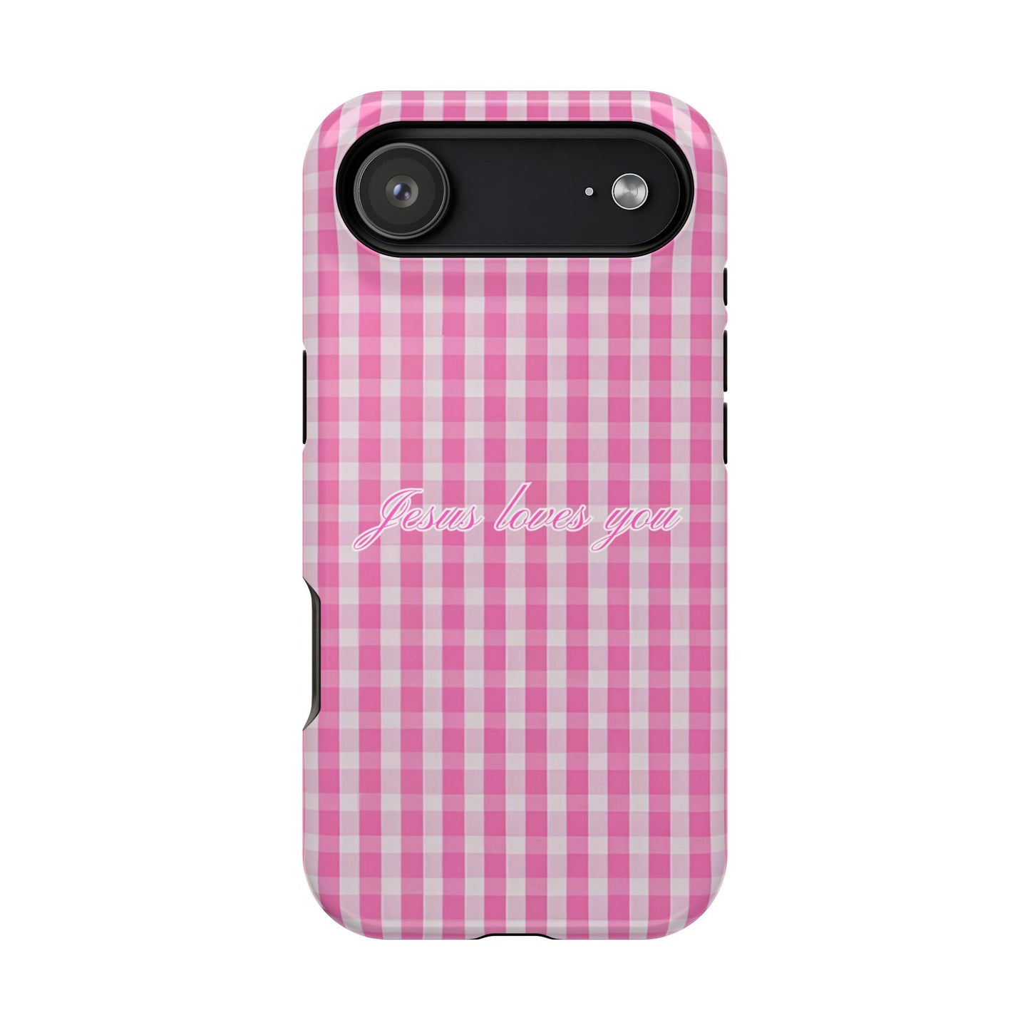 Jesus loves you Pink Gingham Phone Case MagSafe