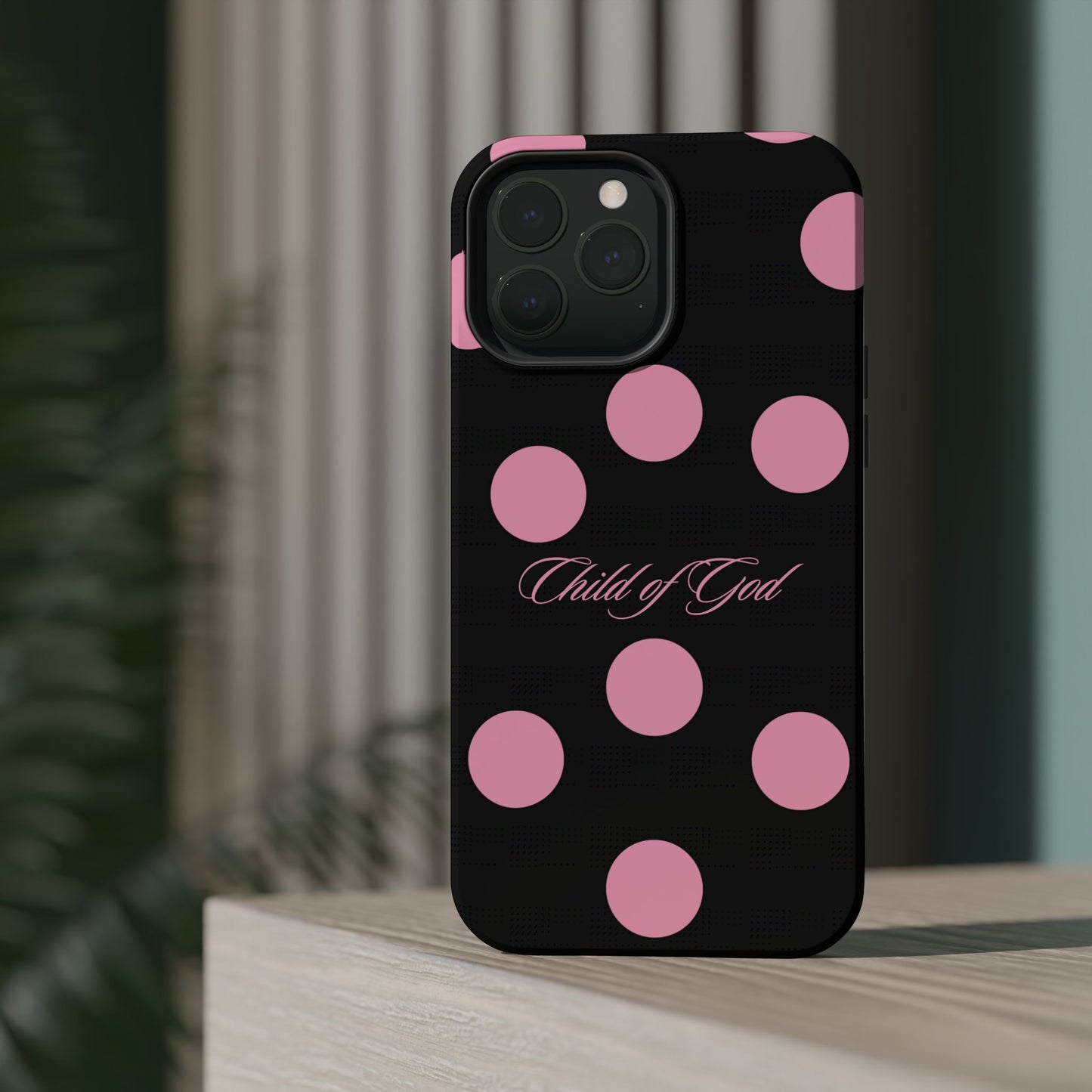Child of God Pink and Black Polka Dot MagSafe Phone Case