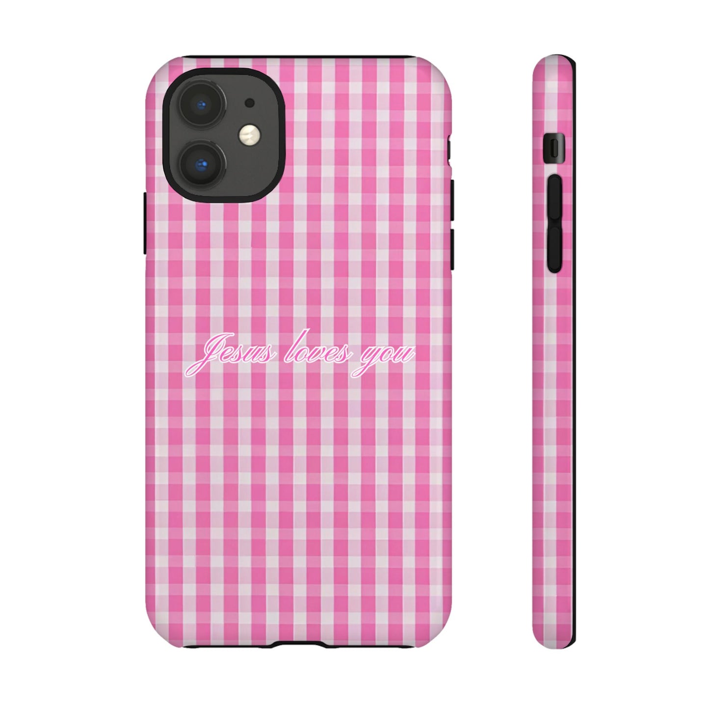 Jesus loves you Pink Gingham Phone Case