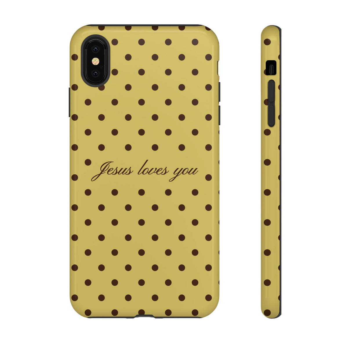 Jesus Loves You Brown & Yellow Polka Dot Phone Case