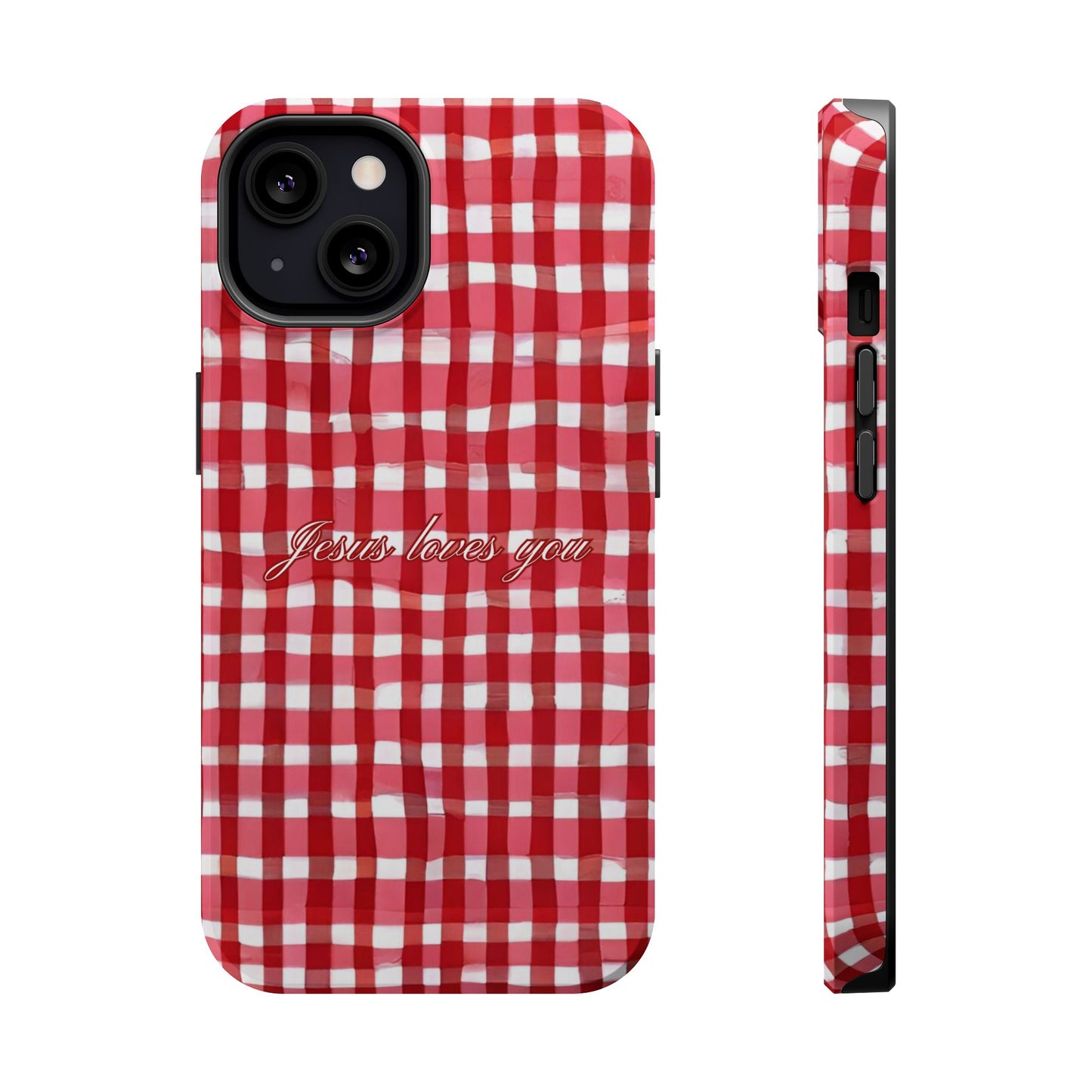 Jesus loves you Gingham MagSafe Phone Case