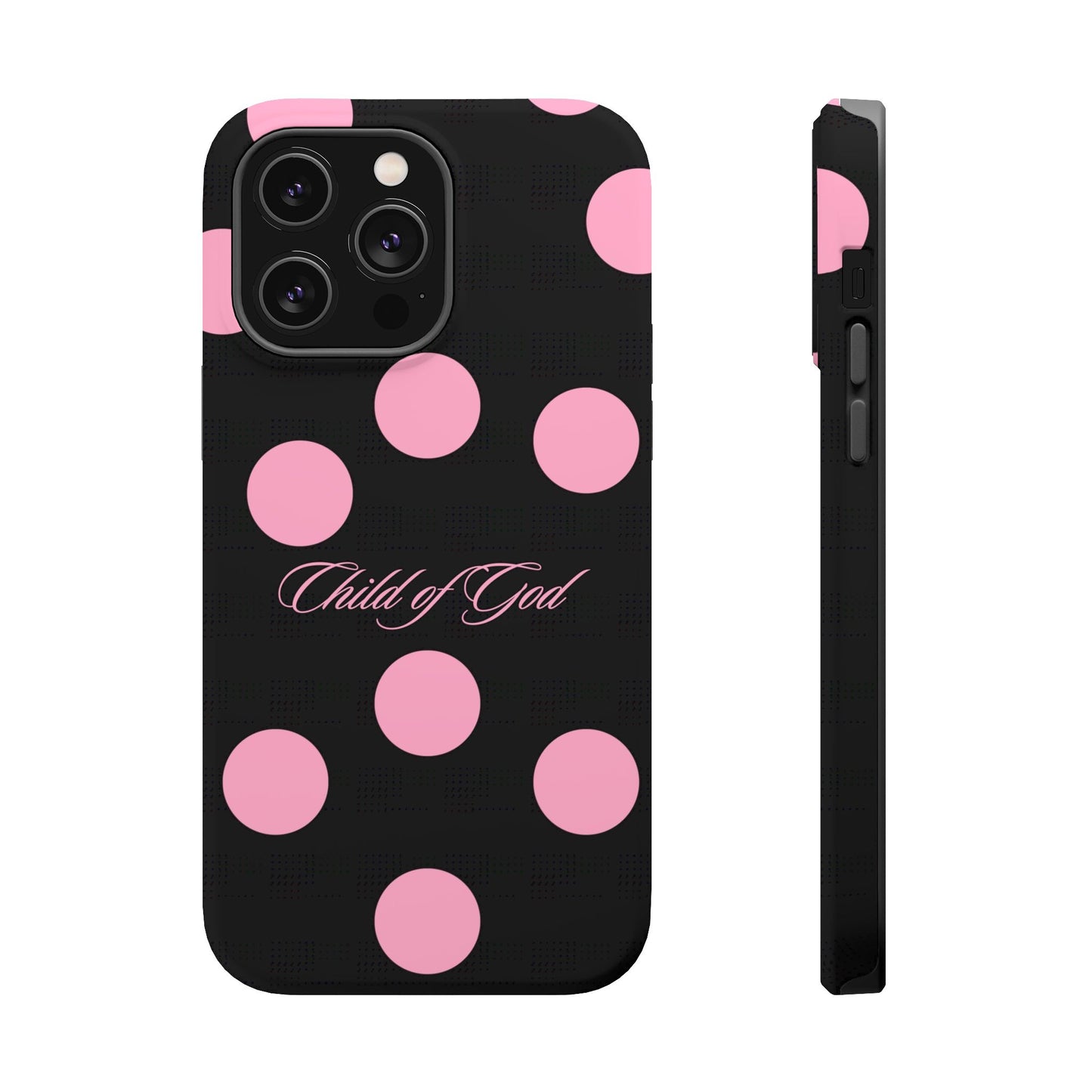 Child of God Pink and Black Polka Dot MagSafe Phone Case