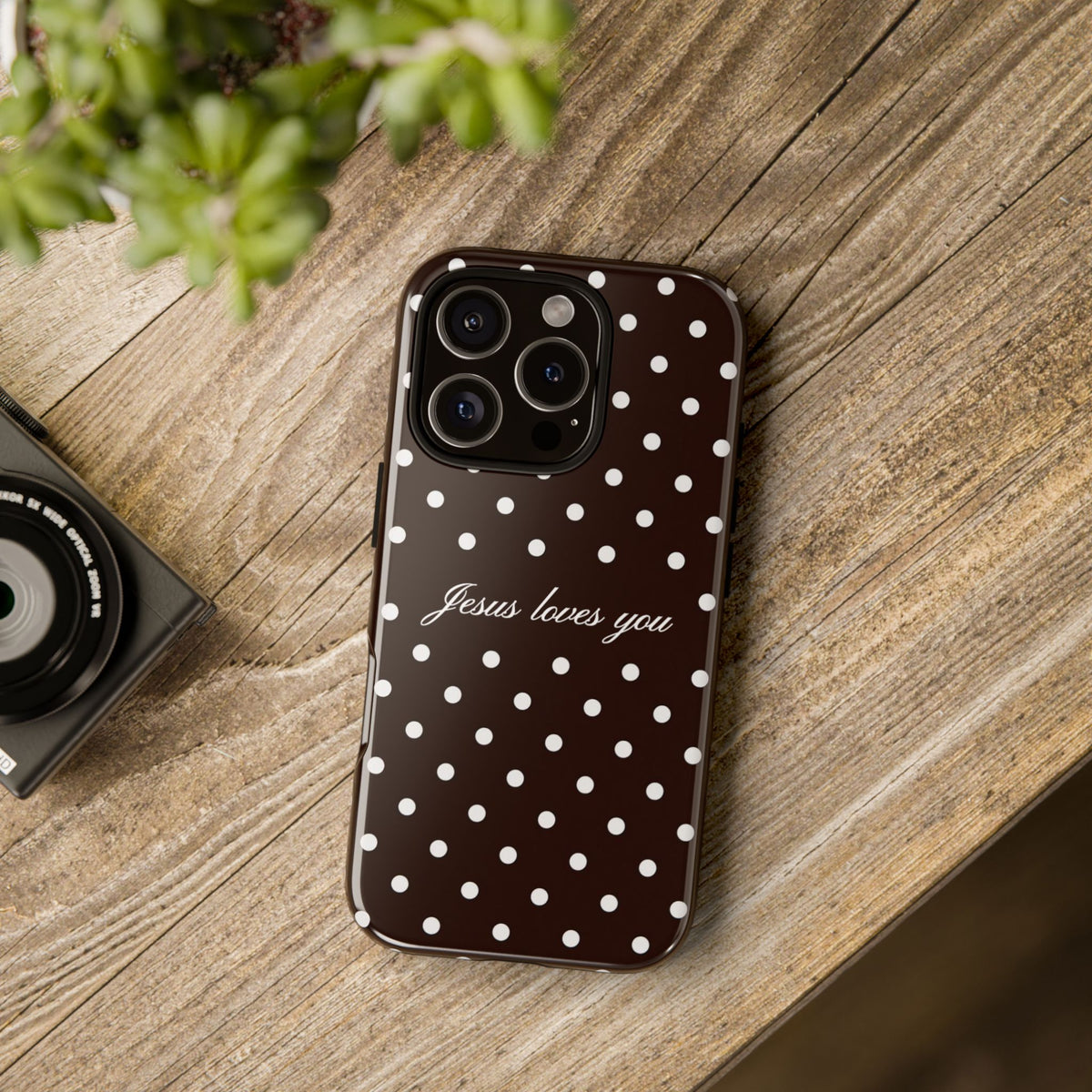 Jesus loves you Espresso Polka Dot Phone Case
