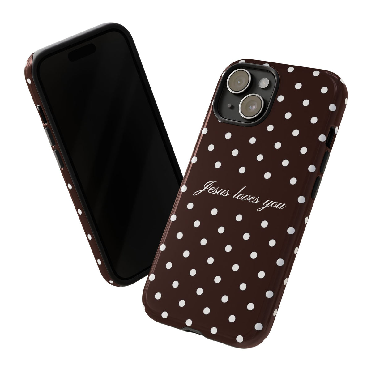 Jesus loves you Espresso Polka Dot Phone Case