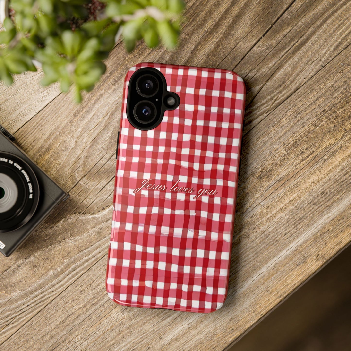 Jesus loves you Gingham phone case