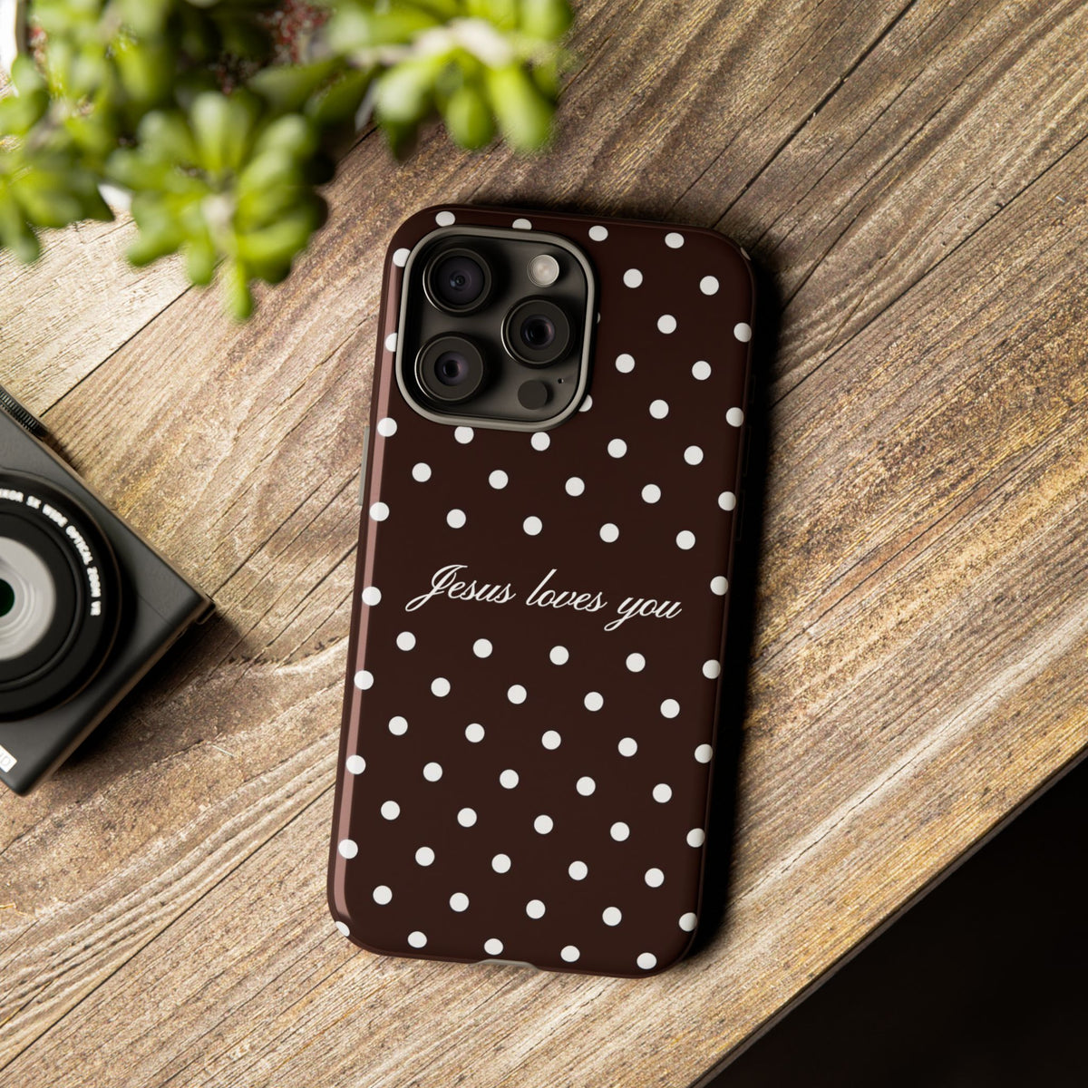 Jesus loves you Espresso Polka Dot Phone Case