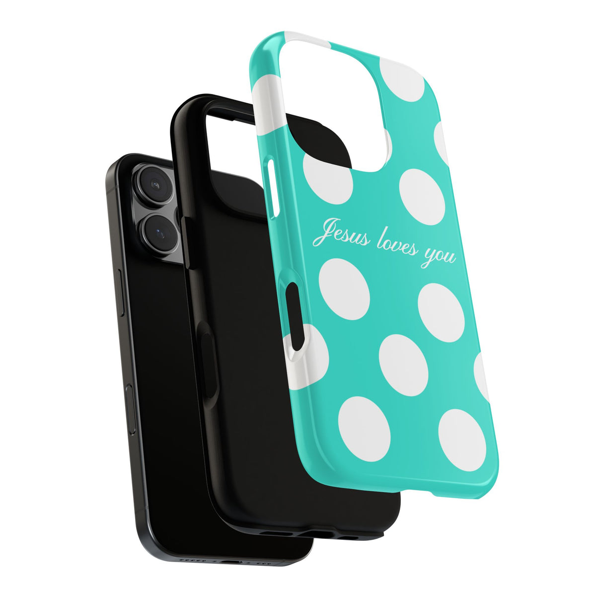 Jesus Loves You Turquoise Polka Dot Phone Case