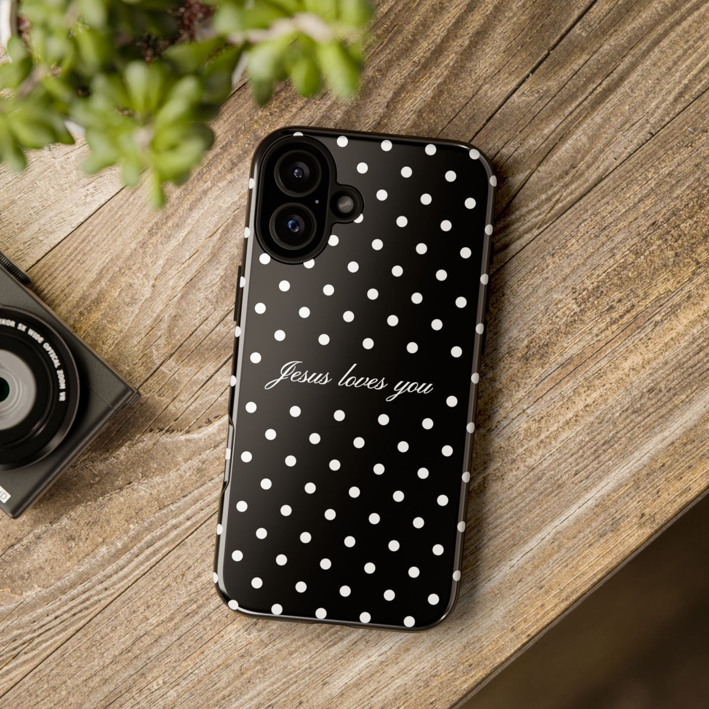 Jesus Loves You Black Polka Dot Phone Case