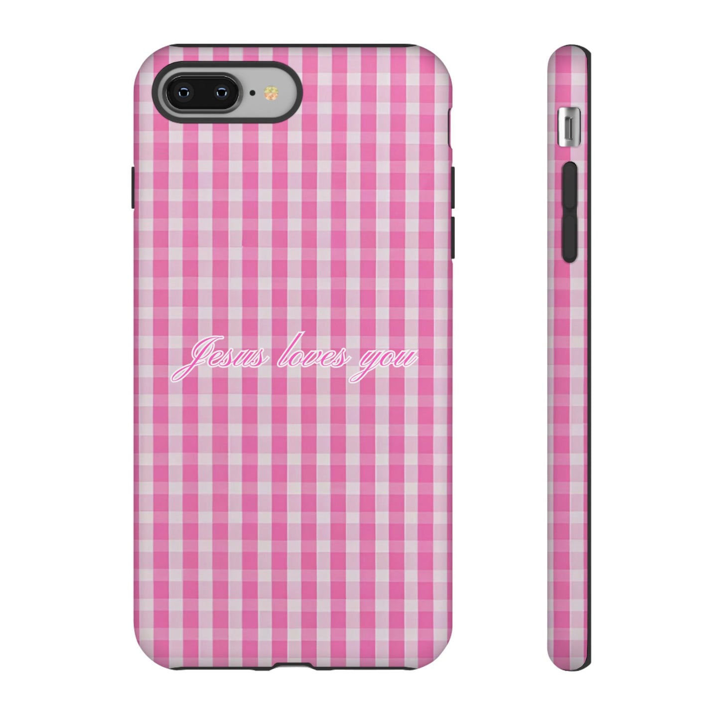 Jesus loves you Pink Gingham Phone Case
