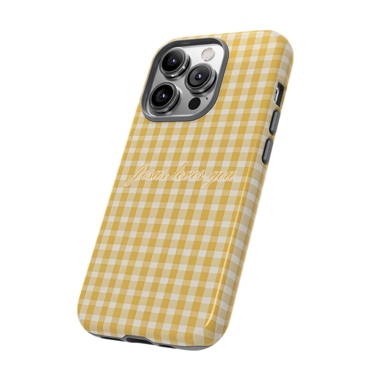 Jesus loves you Yellow Gingham Phone Case