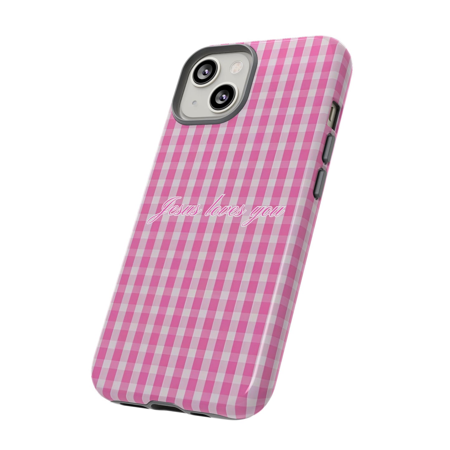 Jesus loves you Pink Gingham Phone Case