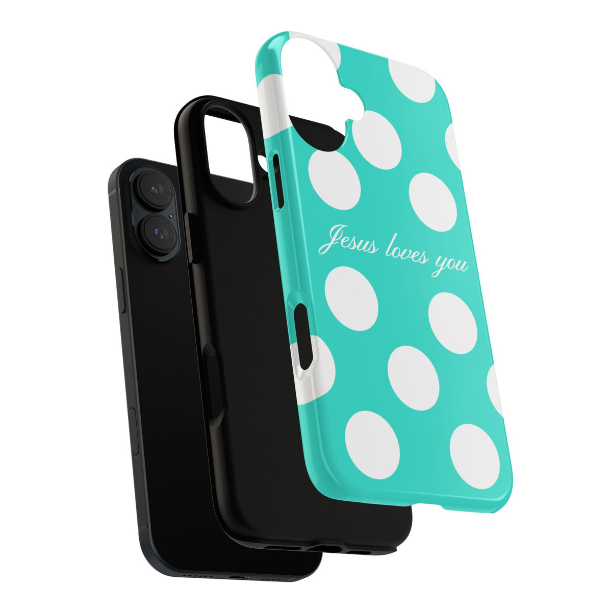 Jesus Loves You Turquoise Polka Dot Phone Case
