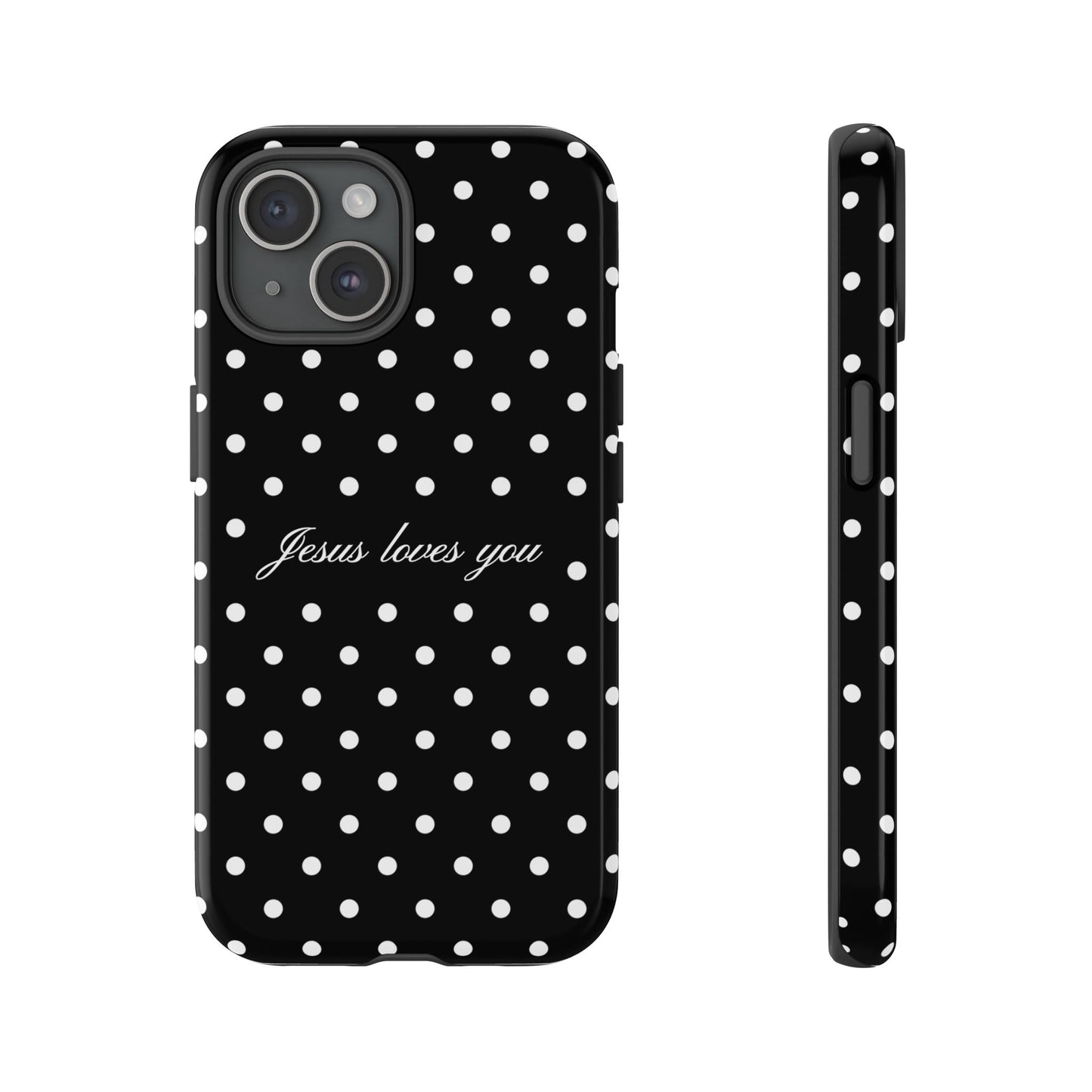 Jesus Loves You Black Polka Dot Phone Case