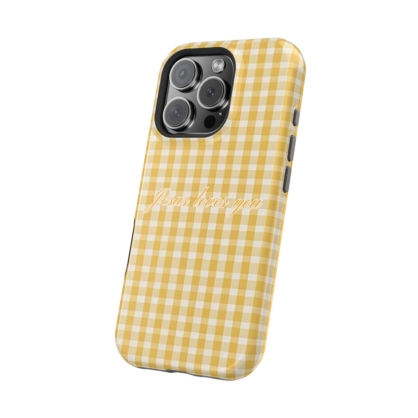 Jesus loves you Gingham Yellow Phone Case MagSafe